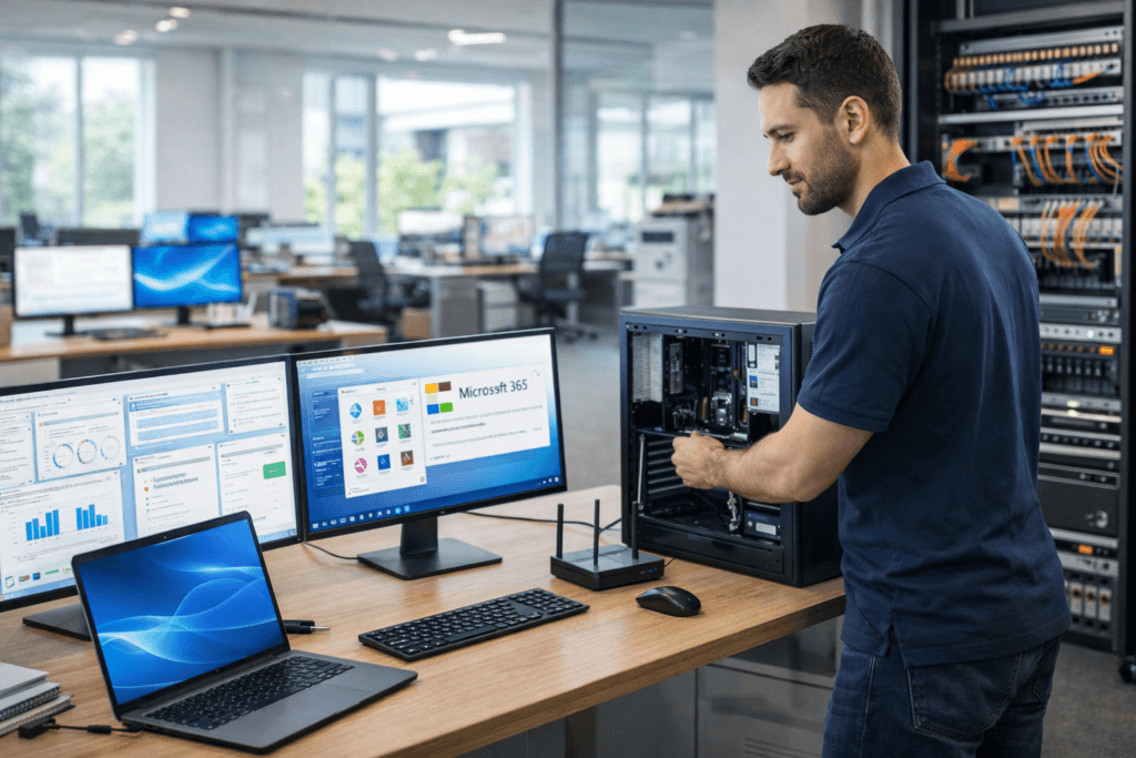 Technicien IT dans un bureau moderne
