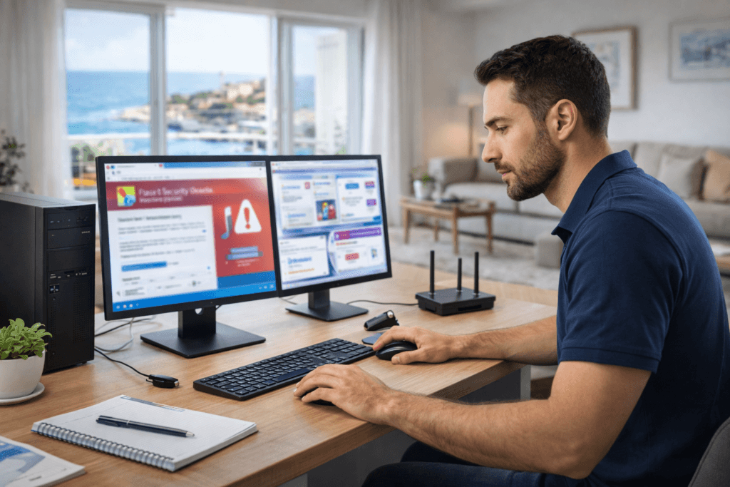 Technicien informatique intervenant à domicile pour supprimer un virus ou une arnaque informatique sur un PC