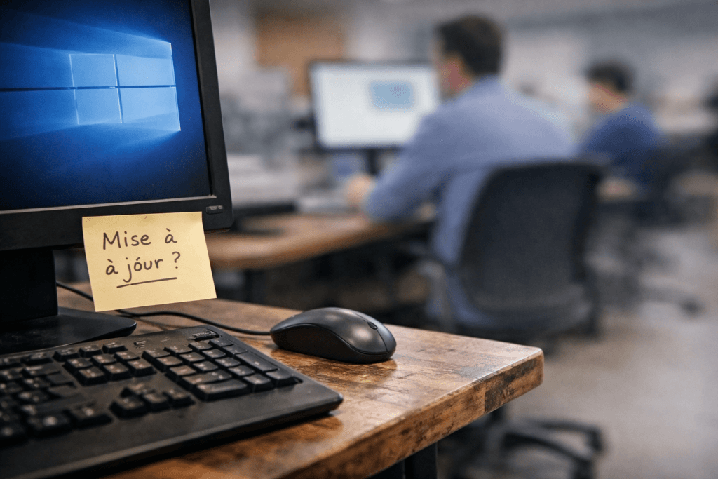 Poste informatique en entreprise encore sous Windows 10 dans un environnement de bureau