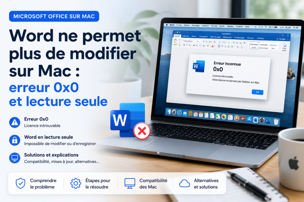 Word ne permet plus de modifier sur Mac avec erreur 0x0